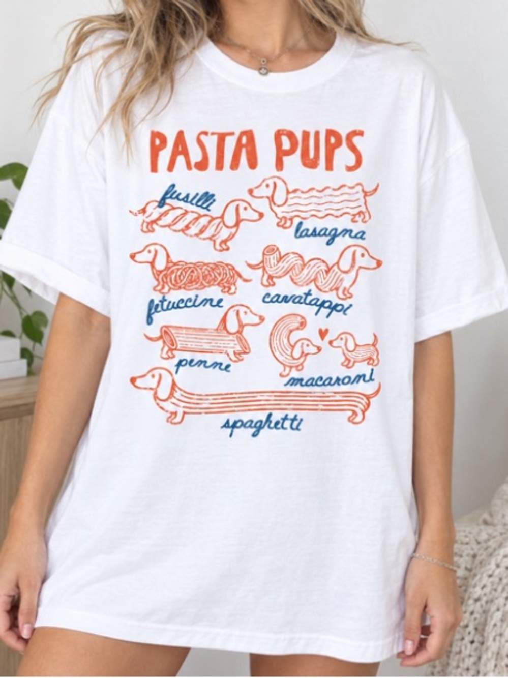 Pasta Pups Funny Dachshund T-Shirt, Pasta Lover, Wiener Dog Foodie Tee